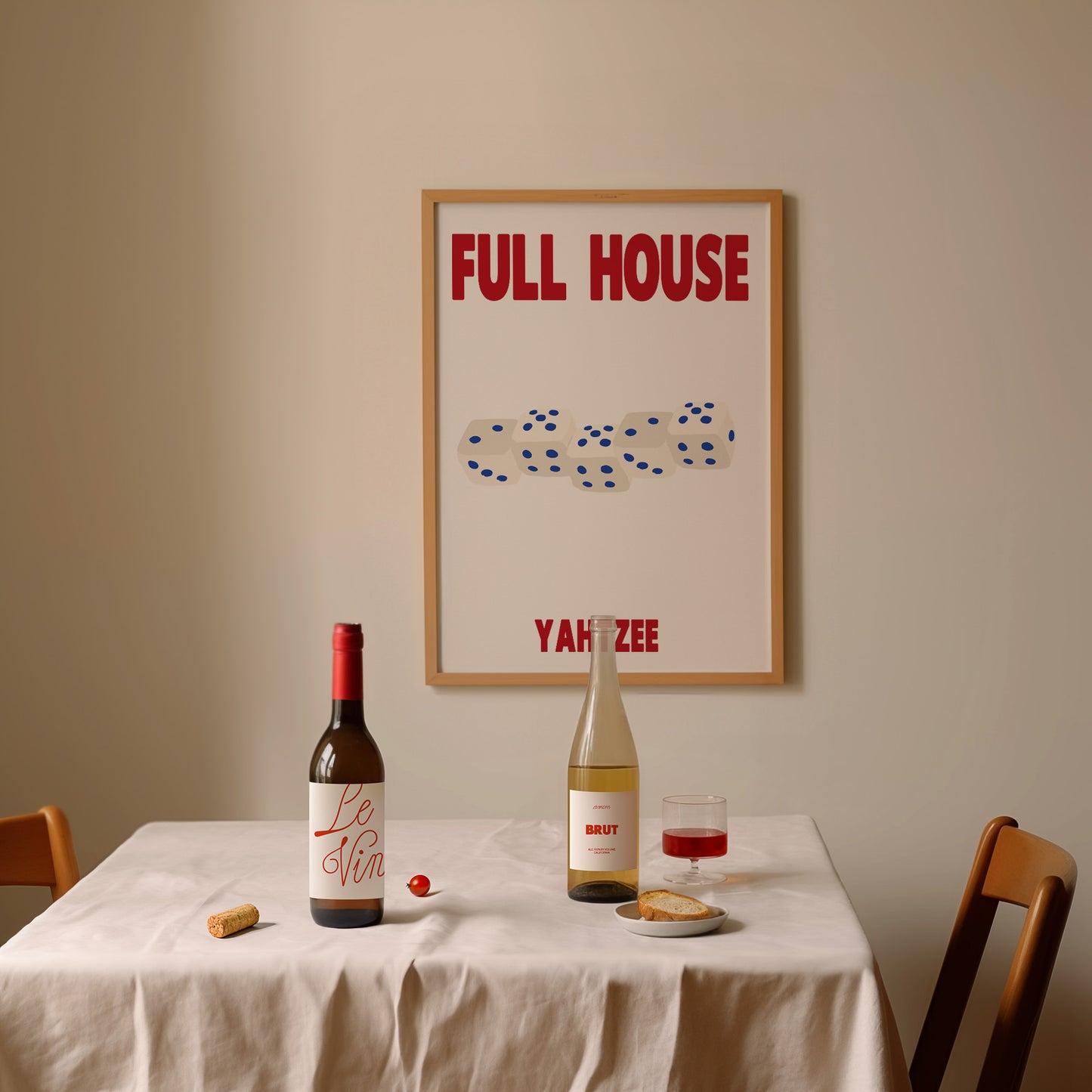 Full House Yahtzee Dice Retro Game  Giclée Art Print