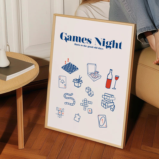 Games Night illustrated Retro Game Giclée Art Print