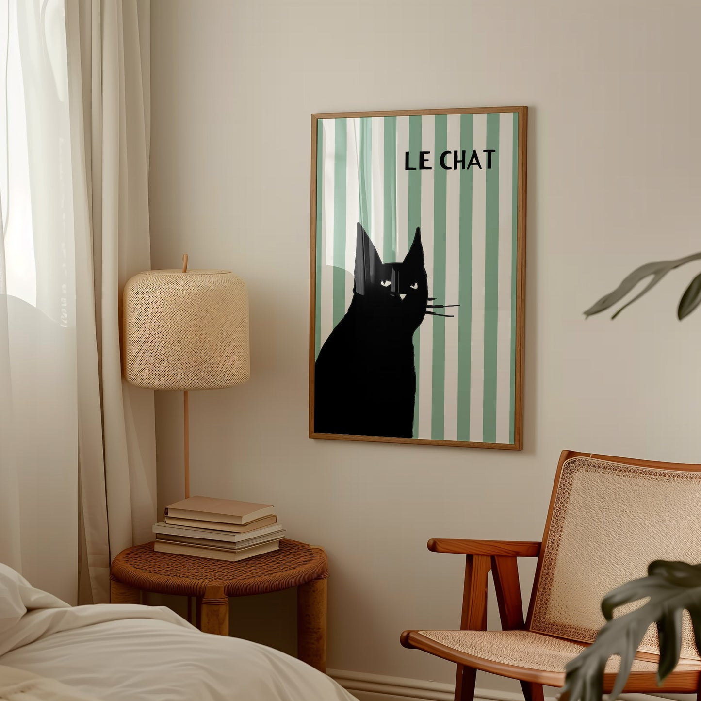 Le Chat (Cat) Striped Retro Giclée Art Print