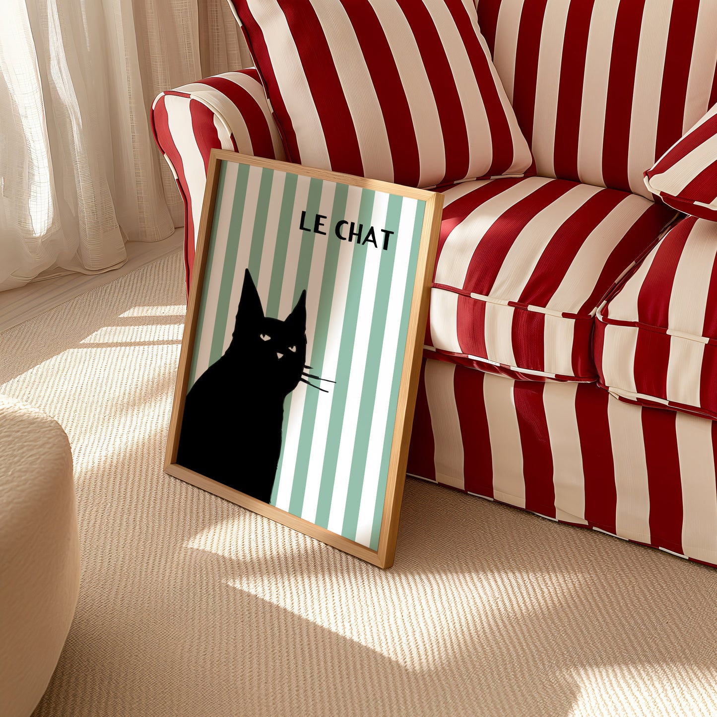 Le Chat (Cat) Striped Retro Giclée Art Print