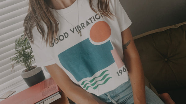 Good vibrations retro slogan t-shirt – Fanclub clothing Limited